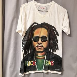 Levi's white v-neck Art t-shirt With Hand Painted Rick Ras Size Small BR2217